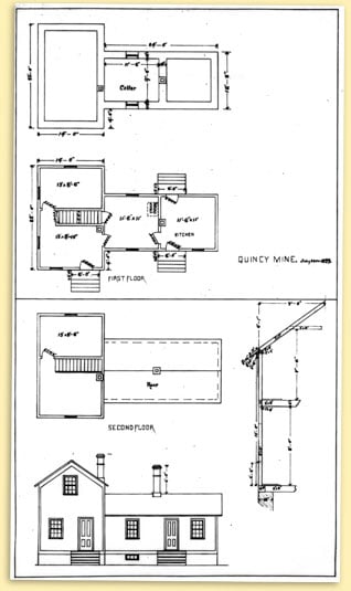 interior drawing of Quincy Mining Company worker housing